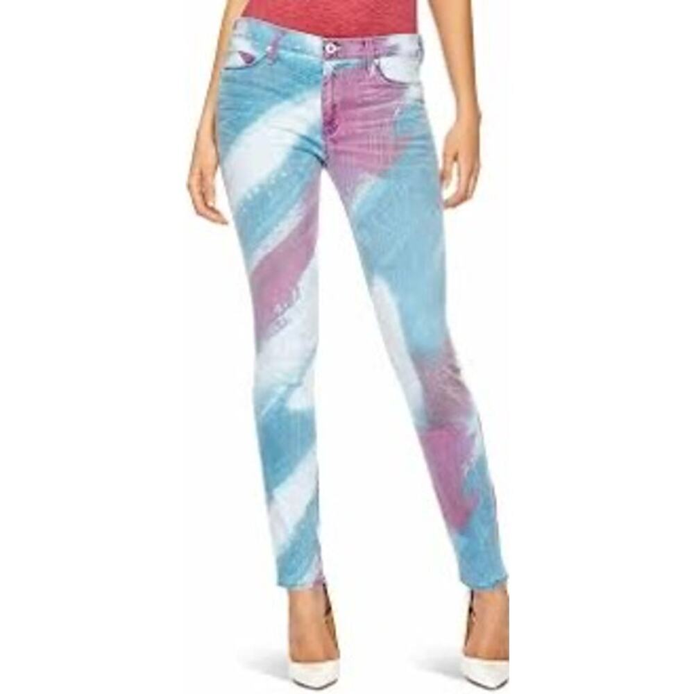 Hudson Nico Mid Rise Stretch Super Skinny Bomb It Graffiti Print Jeans Sz 26